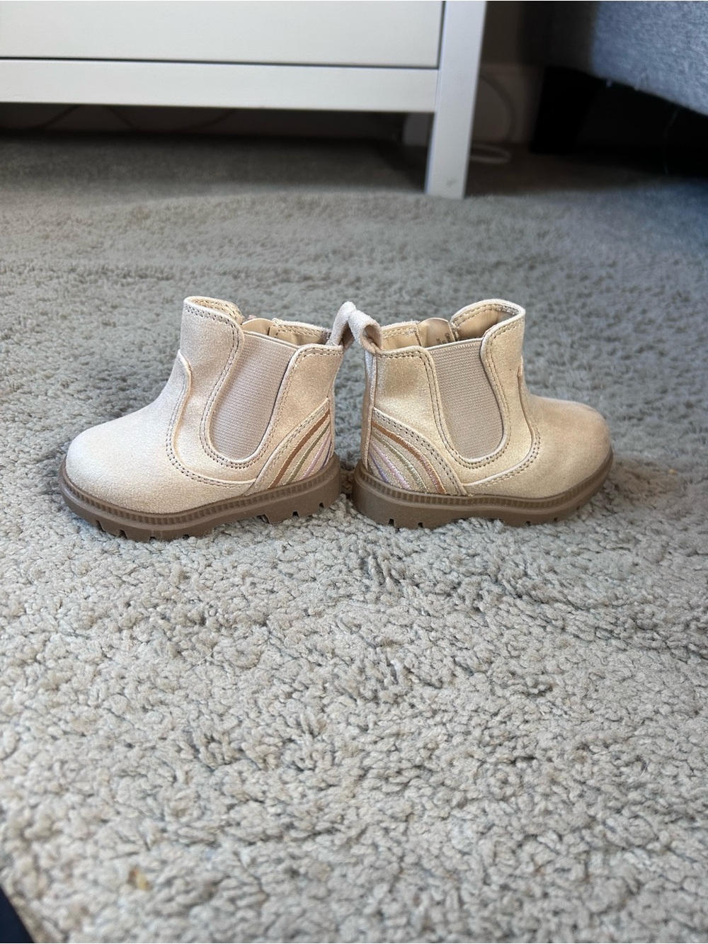 wonder nation Toddler Beige Chelsea Boots with Subtle Rainbow Stitching